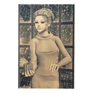 Vintage Winter Holiday Girl Portrait Art