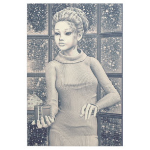 Vintage Winter Holiday Girl Portrait Art