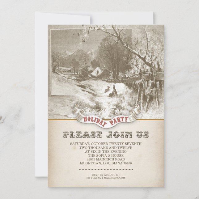 vintage winter holiday party invitations (Front)