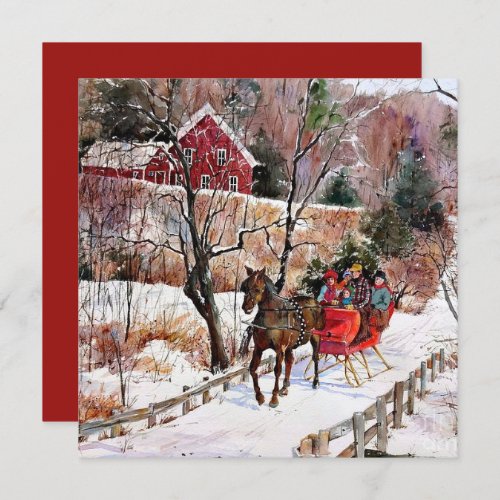 Vintage Winter Horse and Sleigh In Snow Card