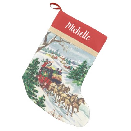 Vintage Winter Horse Drawn Carriage with Name Small Christmas Stocking