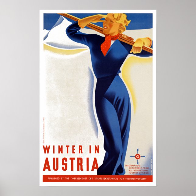 Vintage Winter in Austria Ski Travel Poster (Front)