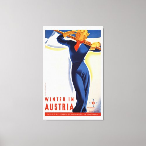 Vintage Winter in Austria Ski Travel Poster Postca Canvas Print
