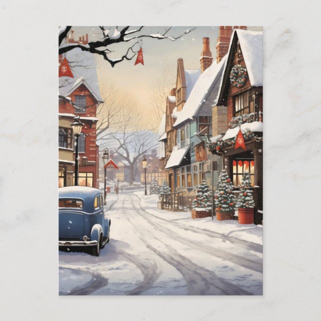 Vintage Winter in City Postcard (Front)