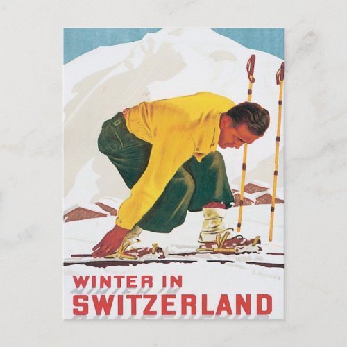 Vintage Winter In Switzerland Postcard