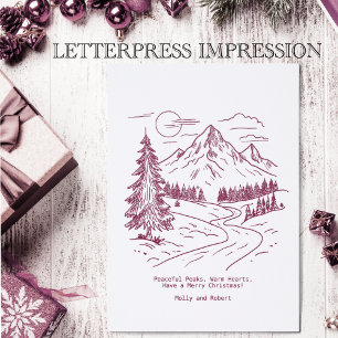 Vintage Winter Landscape Illustration - Christmas Letterpress Photo Cards