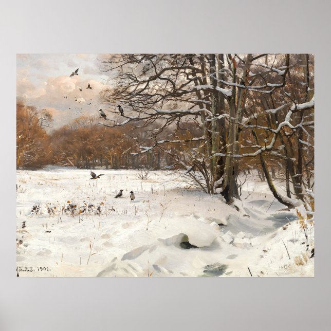 Vintage Winter Landscape with Crows Oil Art Poster (Front)