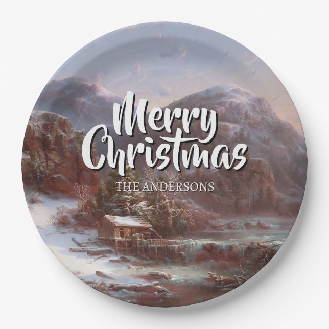 Vintage Winter Merry Christmas Gignoux Paper Plates (Front)