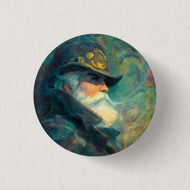 Vintage Winter Old Man Portrait Button (Front)