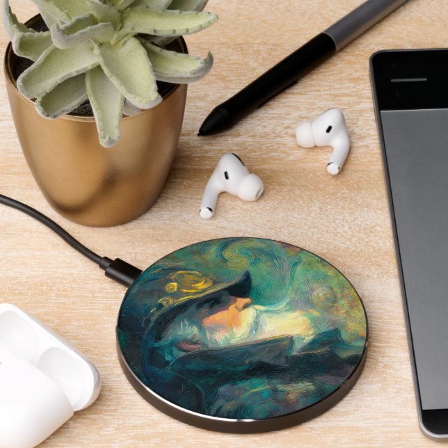Vintage Winter Old Man Portrait Wireless Charger (Desk 2)