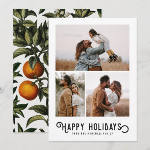 Vintage Winter Oranges 3 Photo Collage Holiday Card