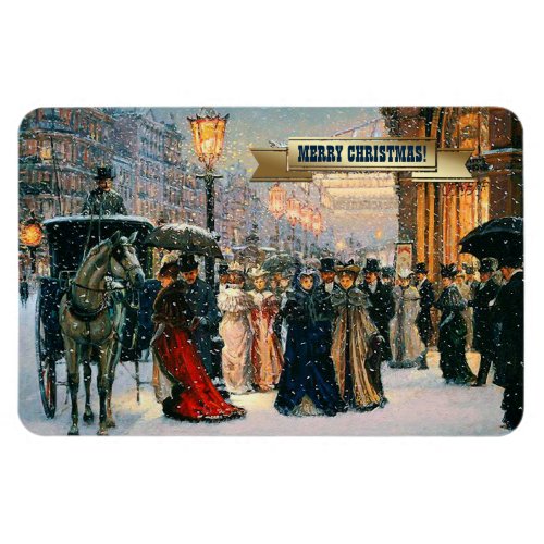 Vintage Winter Parisian Scene Christmas Gift Magnet