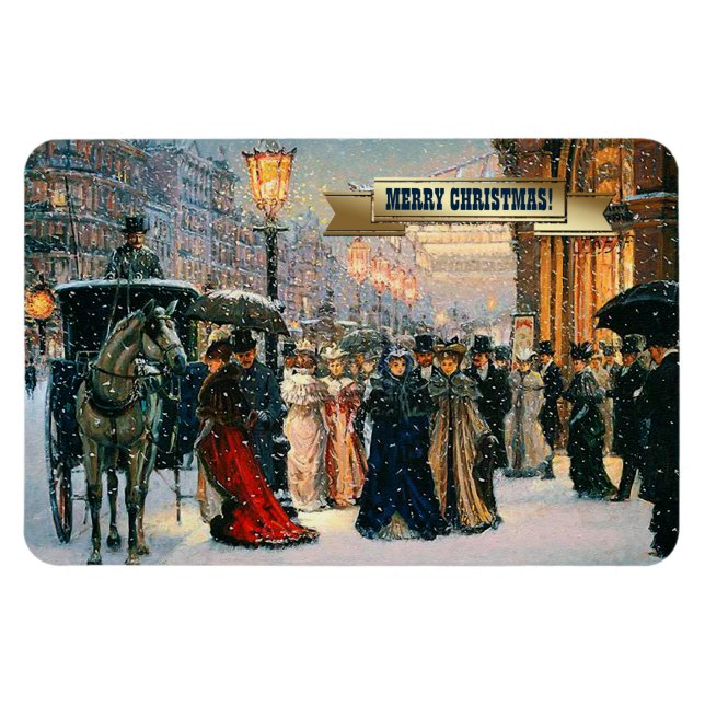 Vintage Winter Parisian Scene Christmas Gift Magnet (Horizontal)
