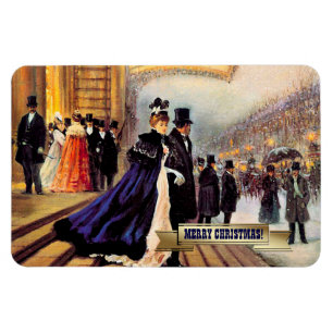Vintage Winter Parisian Scene Christmas Gift Magnet
