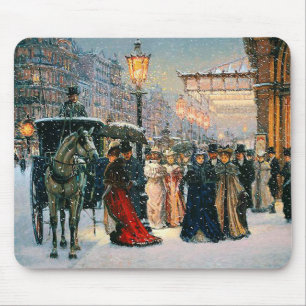 Vintage Winter Parisian Scene Christmas Gift Mouse Pad