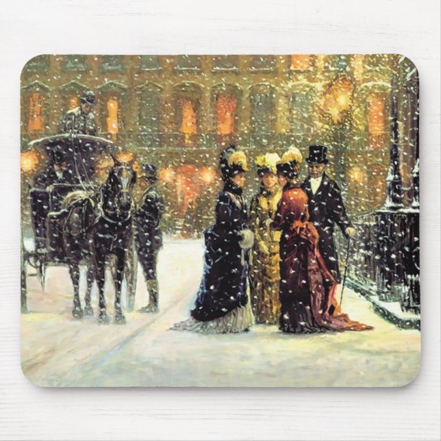 Vintage Winter Parisian Scene Christmas Gift  Mouse Pad (Front)