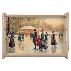 Vintage Winter Parisian Scene Christmas Gift Serving Tray