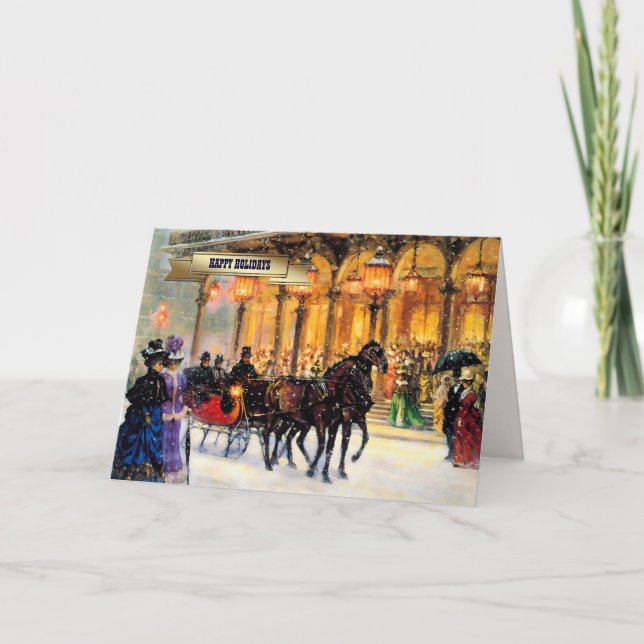 Vintage Winter Parisian Scene Christmas  Holiday Card (Front)