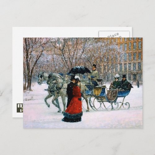 Vintage Winter Parisian Scene Christmas  Holiday Postcard