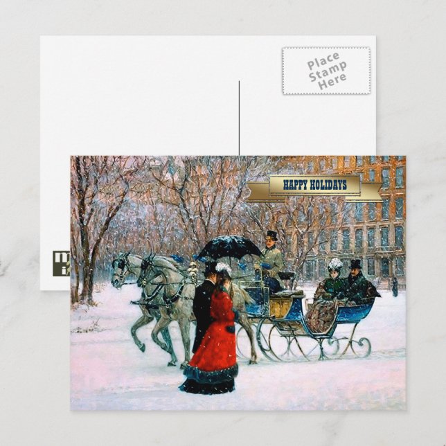 Vintage Winter Parisian Scene Christmas Holiday Postcard (Front/Back)