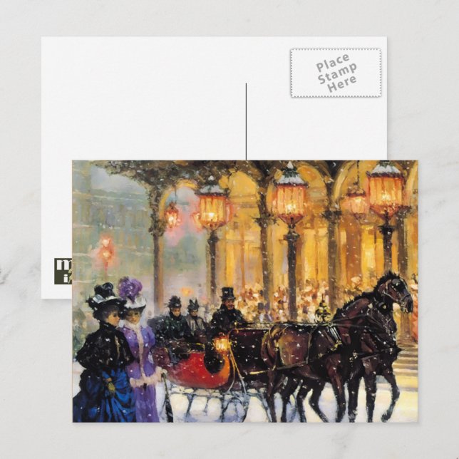 Vintage Winter Parisian Scene Christmas  Holiday Postcard (Front/Back)
