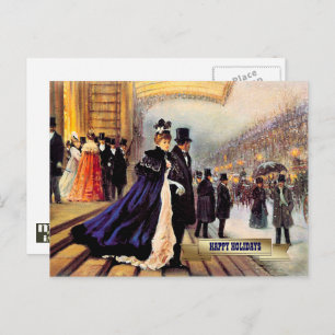 Vintage Winter Parisian Scene Christmas Holiday Postcard