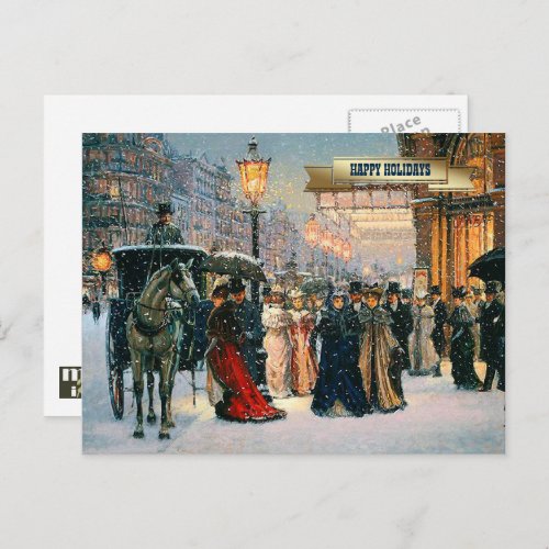 Vintage Winter Parisian Scene Christmas  Holiday Postcard