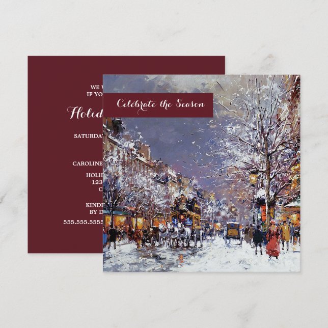 Vintage Winter Parisian Scene Holiday Party  Invitation (Front/Back)