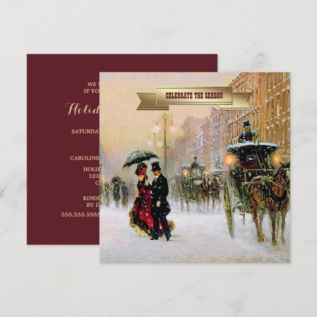 Vintage Winter Parisian Scene Holiday Party  Invitation (Front/Back)