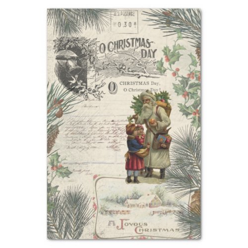 Vintage Winter Pine Father Christmas Ephemera  Tissue Paper