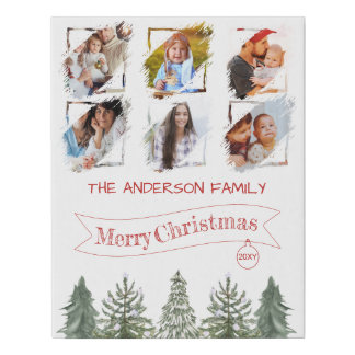 Vintage Winter Pine Tree Family Photo Christmas Faux Canvas Print