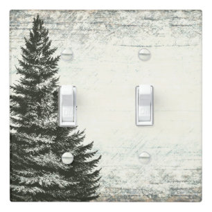 Vintage Winter Pine Tree Rustic Wood Country Chic Light Switch Cover