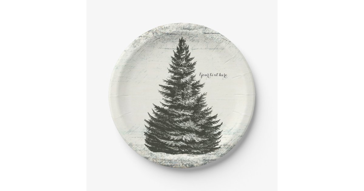 Vintage Winter Pine Tree Rustic Wood Elegant Party Paper Plate