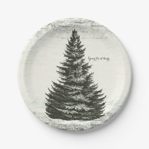 Vintage Winter Pine Tree Rustic Wood Elegant Party Paper Plates