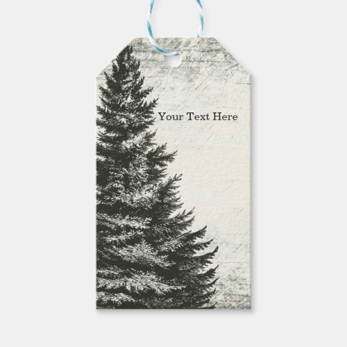 Vintage Winter Pine Tree Rustic Wood Wedding Favor Gift Tags