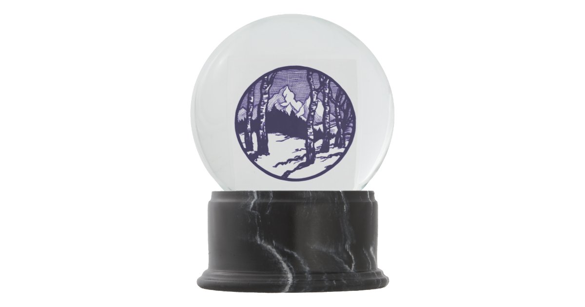 Vintage Winter Purple Mountain Landscape Scene Snow Globe
