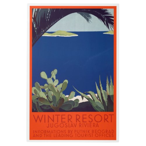 Vintage Winter Resort Yugoslavia Riviear Travel Po Metal Print