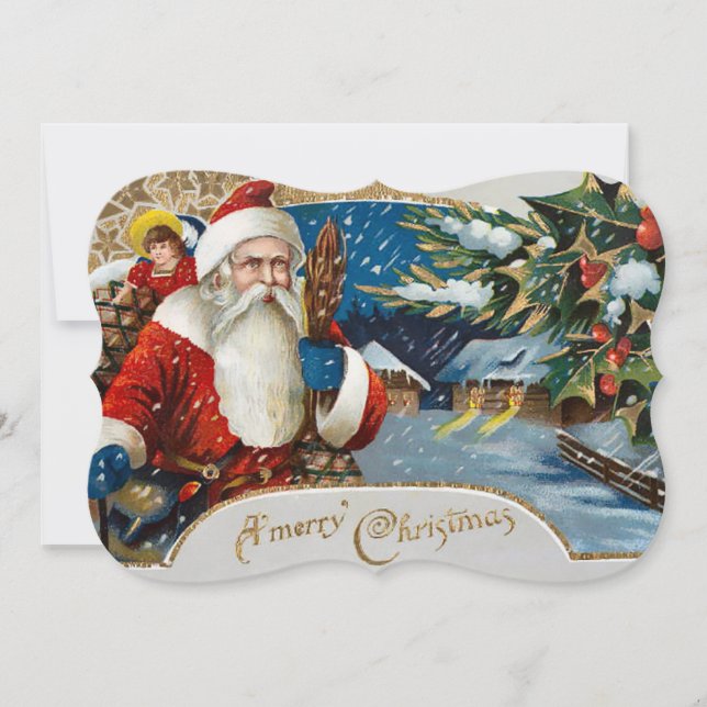 Vintage Winter Santa Holiday Card (Front)