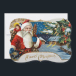 Vintage Winter Santa Holiday Card<br><div class="desc">Nostalgic Victorian era greeting card illustration featuring winter scene with traditional Santa,  holly and Merry Christmas greeting. Complementary image on reverse with customizable text.</div>