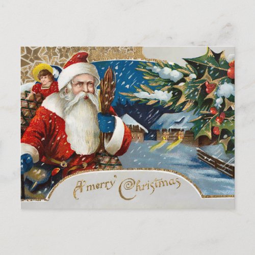Vintage Winter Santa Holiday Postcard