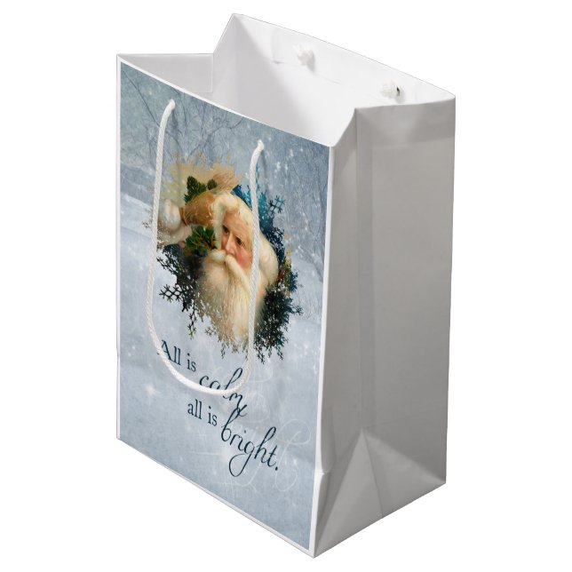 Vintage Winter Santa Personalized Medium Gift Bag (Front Angled)