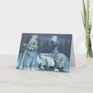 Vintage Winter Santa With Polar Bears Holiday Card