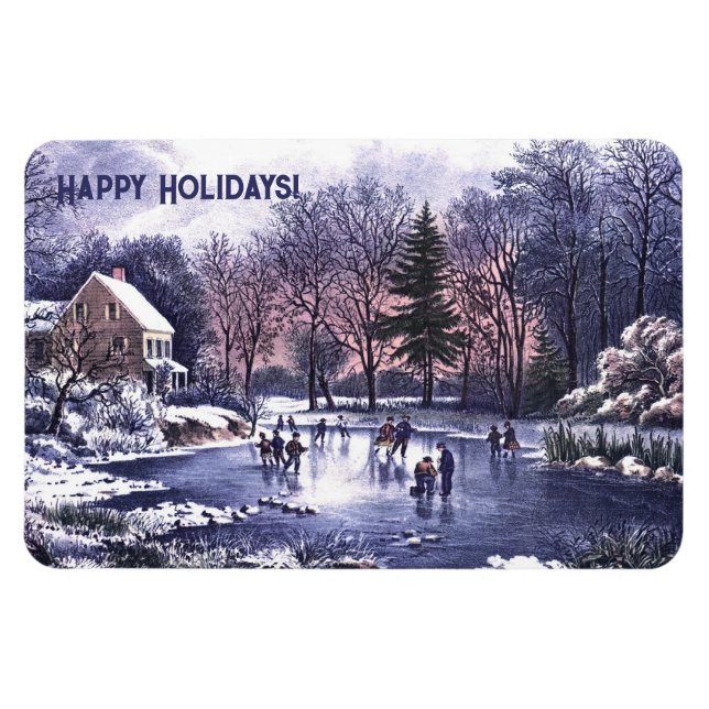 Vintage Winter Scene. Christmas Gift  Magnet (Horizontal)