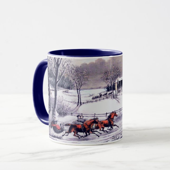 Vintage Winter Scene. Christmas Gift Mug (Front Left)