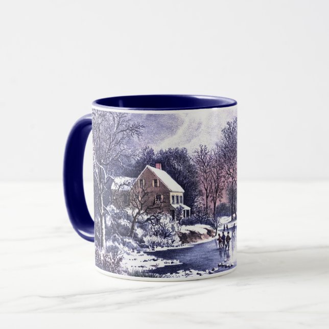 Vintage Winter Scene. Christmas Gift Mug (Front Left)