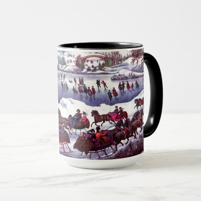 Vintage Winter Scene. Christmas Gift Mug (Front Right)