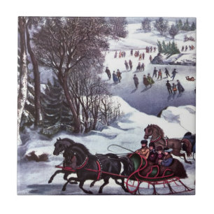 Vintage Winter Scene Christmas Gift Tile