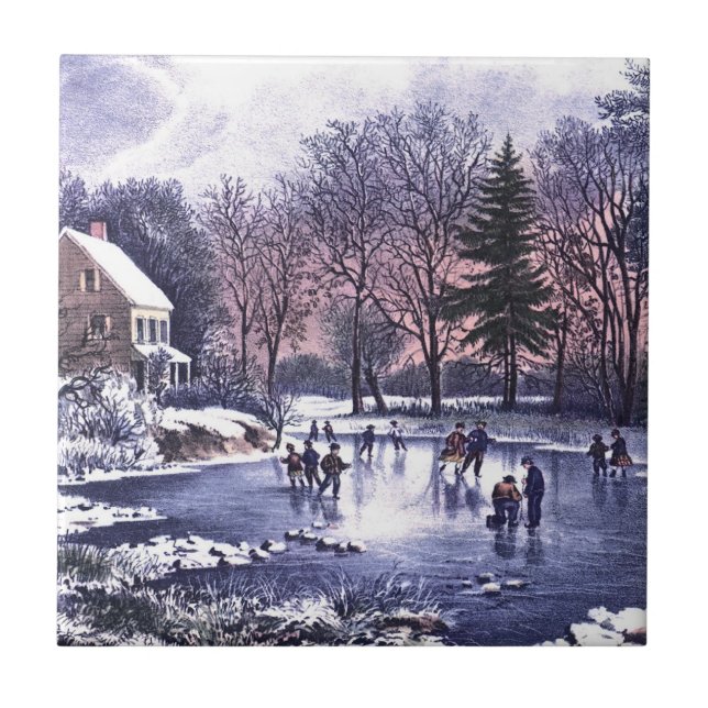 Vintage Winter Scene. Christmas Gift Tile (Front)