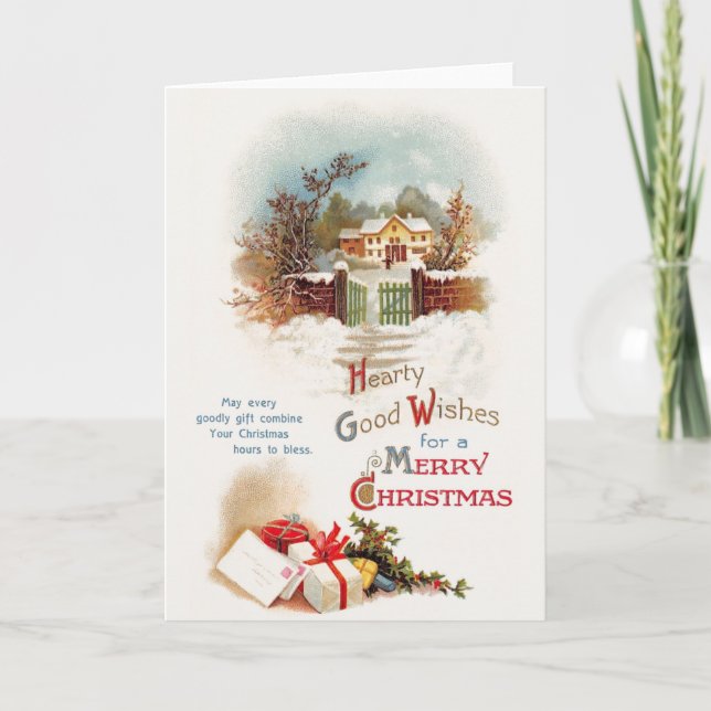 Vintage Winter Scene Christmas Greeting Card (Front)