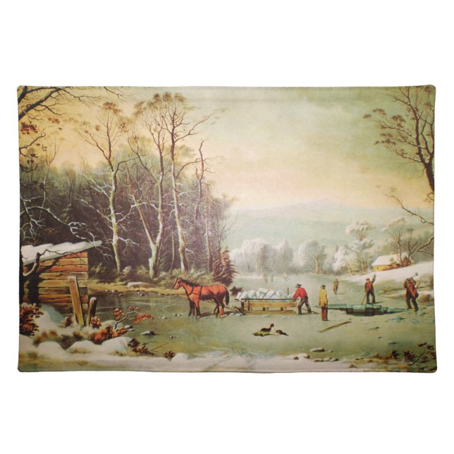 Vintage Winter Scene Cloth Placemat (Front)